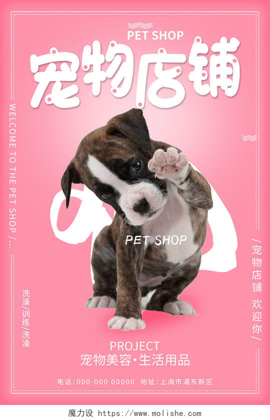 粉色卡通宠物店铺海报宠物海报